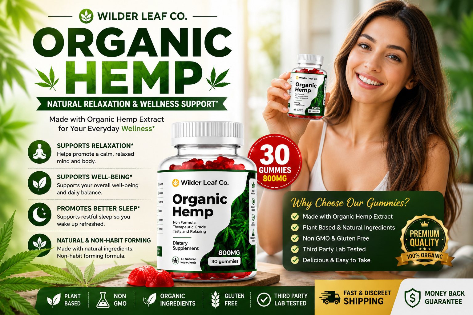 Wilder Leaf Organic Hemp Gummies AU โ 800MG 30 Gummies Bottle